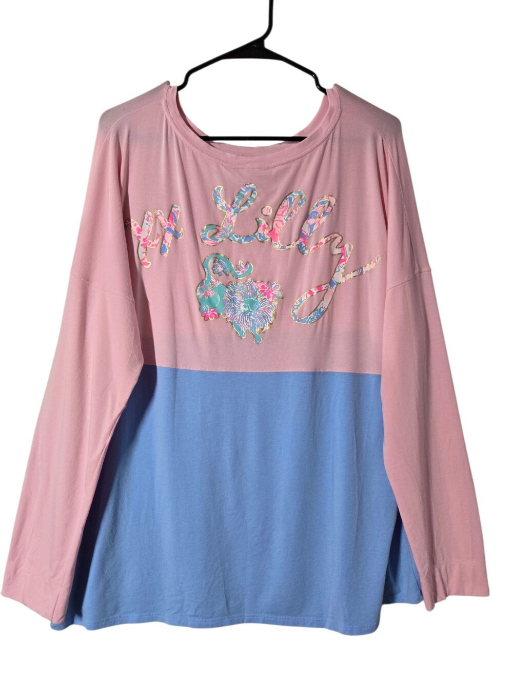 Pink Tropics Tint Colorblock Long Sleeve Graphic Tee Pima Cotton Blend Size XL